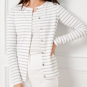 Talbots Plus NWT White Long Sleeve Metallic Stripe Full Button Down Top Size 1X